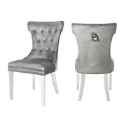 Silver velvet upholstery/ stainless steel legs dining chairs main photo
