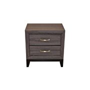 Clean midcentury lines and a gray rustic finish nightstand