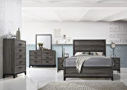 Clean midcentury lines and a gray rustic finish queen bed