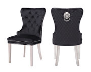 Simba (Black) Black velvet upholstery/ silver stainless steel legs dining chair