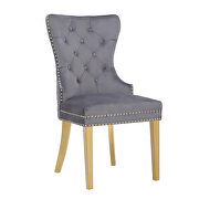 Dark gray velvet upholstery with gold legs dining chair main photo