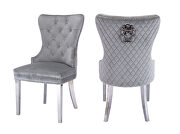 Light gray velvet upholstery/ silver stainless steel legs dining chair main photo