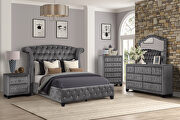 Gray velvet button tufted queen bed