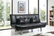 Black faux leather sofa bed w/ tube metal legs main photo