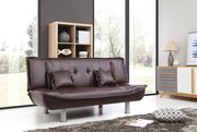 Brown faux leather sofa bed w/ tube metal legs main photo