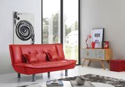 Red faux leather sofa bed w/ tube metal legs main photo