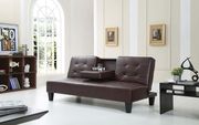 Brown faux leather sofa bed w/ cup holders main photo