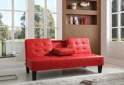 Red faux leather sofa bed w/ cup holders main photo