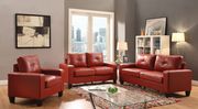 Affordable red faux leather sofa main photo