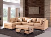 Tan bycast leather reversible sectional sofa main photo