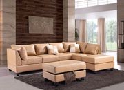 Tan bycast leather reversible sectional sofa main photo