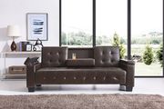 Cappuccino faux leather sofa bed w/ tufted backs and seats main photo