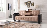 Cappuccino faux leather / beige suede sofa bed main photo