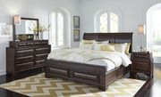 Modern oak wood king bed w/ drawers main photo