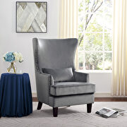 Gray velvet fabric upholstery accent chair main photo