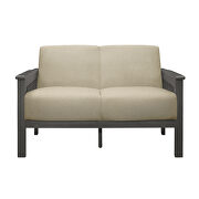 Light brown textured fabric upholstery loveseat