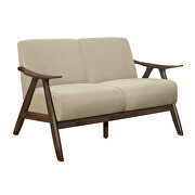 Light brown textured fabric upholstery loveseat