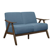 Blue textured fabric upholstery loveseat