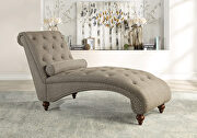 Brown textured fabric upholstery chaise with nailhead and pillow