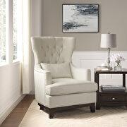 Beige textured fabric upholstery accent chair
