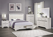 Luster Q (Silver) White and silver glitter finish queen platform bed with footboard storage