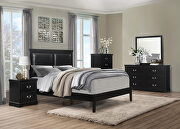 Black finish faux leather upholstered headboard queen bed