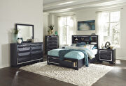 Midnight blue finish queen platform bed with footboard storage main photo
