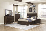 Brown finish queen platform bed with footboard storage main photo