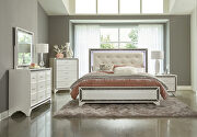 Pearl white metallic finish queen bed main photo