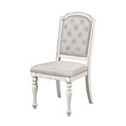 Antique white finish and gray fabric upholstery side chair