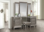 Silver-gray metallic finish vanity dresser with mirror
