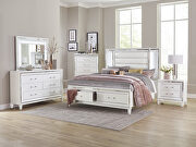 Tamsin Q (White) White metallic finish queen platform bed with led lighting and footboard storage
