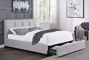 Gray fabric upholstery queen platform bed with storage drawer