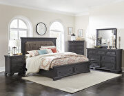 Wire-brushed charcoal finish queen platform bed with footboard storage