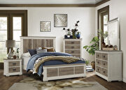 White and weathered gray finish transitional styling queen bed