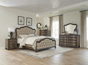 Brown button-tufted fabric upholstered headboard and footboard queen bed main photo