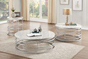 Faux marble top and silver finished round metal base coffee table main photo