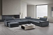 Blue gray full leather oversized contemporary seectional main photo