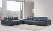 Dark navy blue leather large sectional w/ adjustable headrests