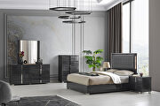 Giulia (Glossy Gray) Contemporary sleek stylish dark gray / chrome bed w/ led