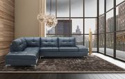 Modern stitched leather sectional with storage in blue