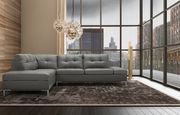 Modern stitched leather sectional with storage in gray