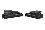 Nicolo (Black) Modern stylish adjustable headrest black leather sofa
