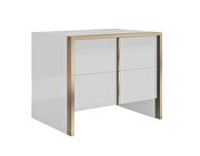 Contemporary sleek white nightstand w/ gold trim