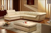 JM397 (Beige) LF Italian beige leather tufted sectional sofa