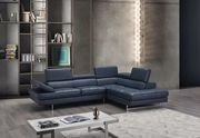 Adjustable armrests compact blue leather sectional