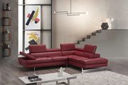 Adjustable armrests compact red leather sectional main photo