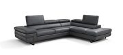 JM867 (Dark Gray) RF Contemporary dark gray leather sectional in low-profile