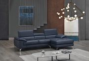 JM973 (Blue) RF Modern blue leather sectional sofa w/ adjustable headrests