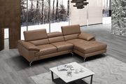 JM973 (Caramel) RF Modern leather sectional sofa w/ adjustable headrests